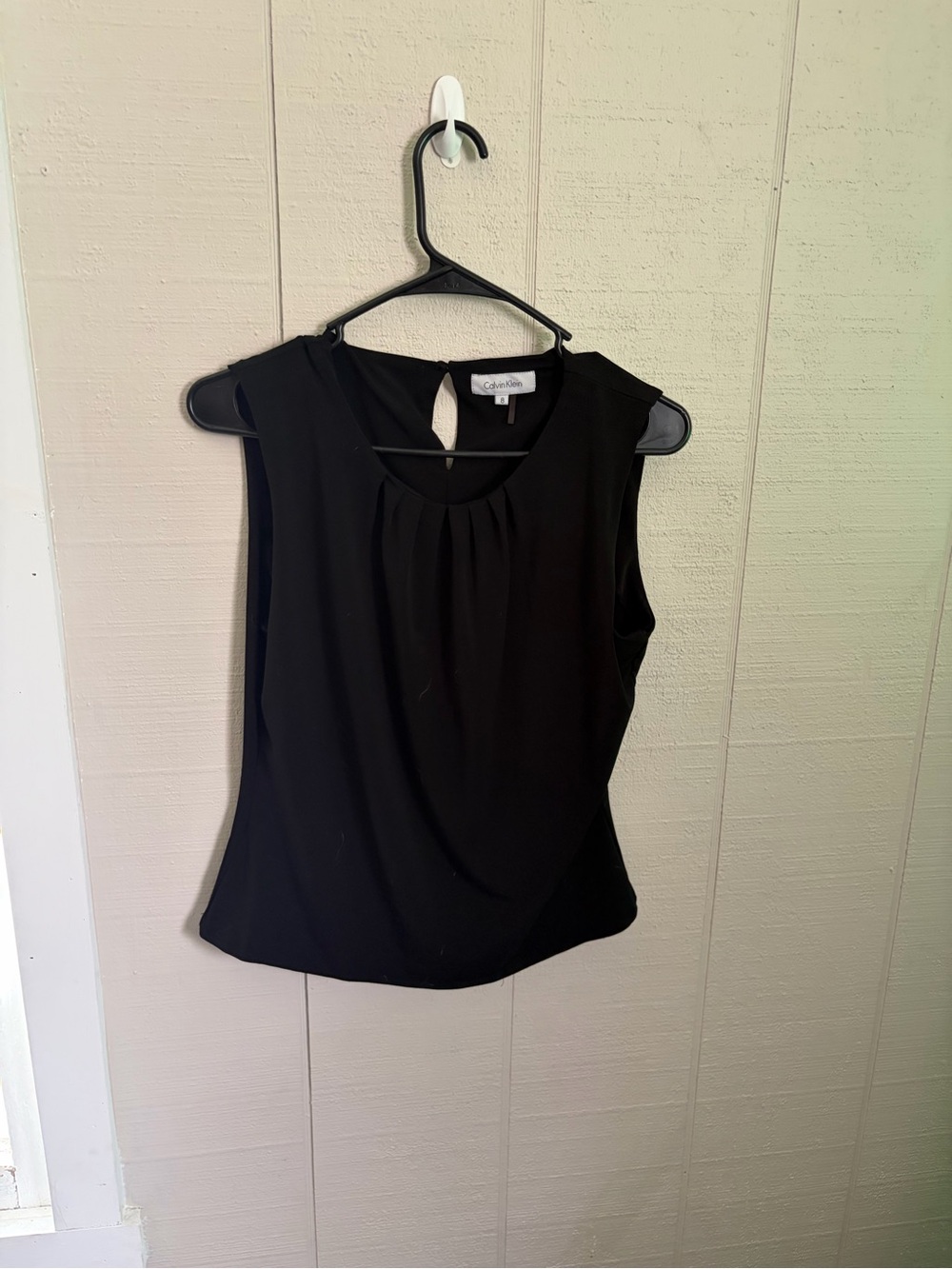 Calvin Klein Black Sleeveless Pleated Yoke Blouse